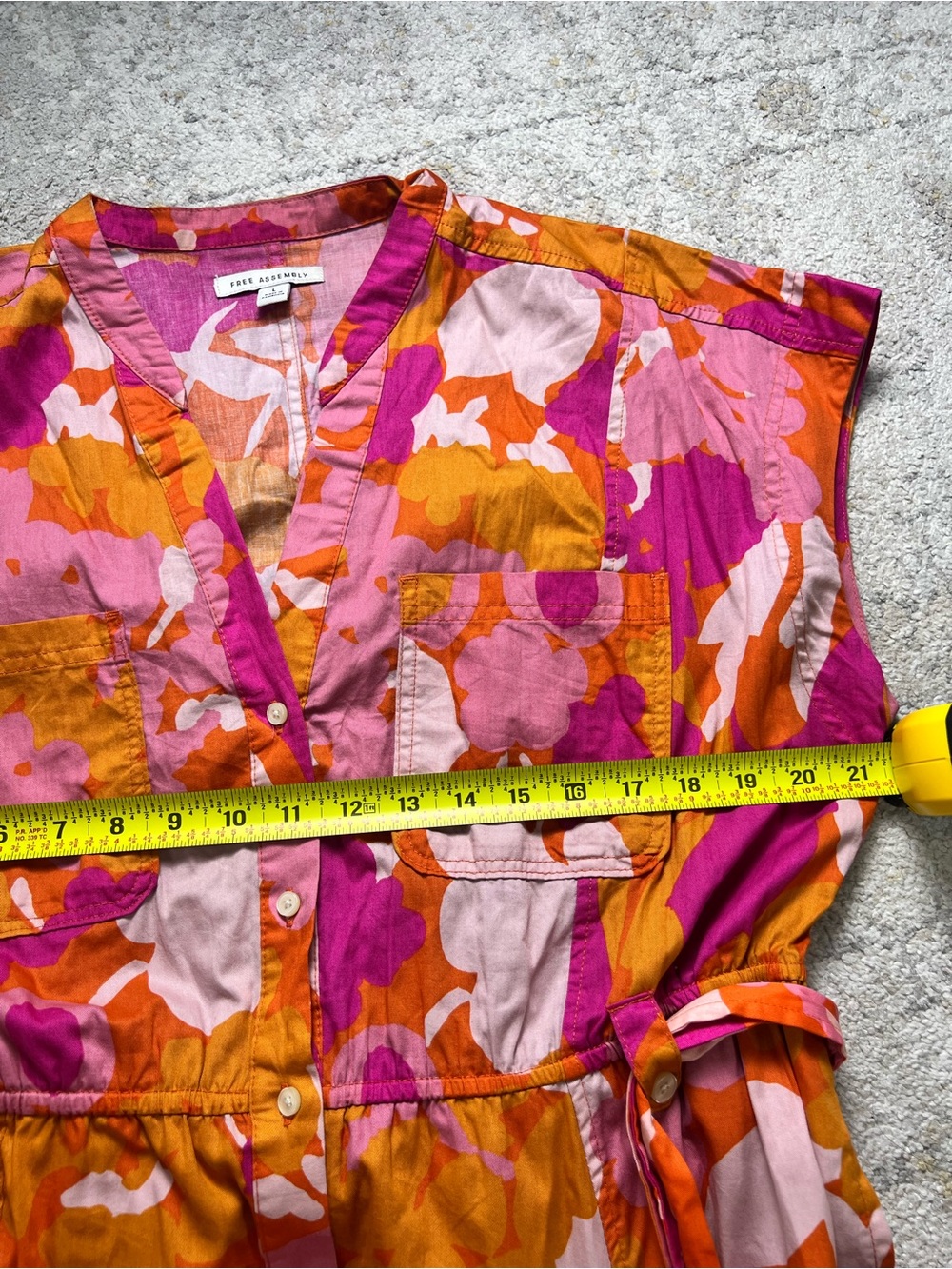 Free Assembly Women's Belted Midi Dress Size L Pink Orange Floral 100% Cotton - Picture 9 of 11